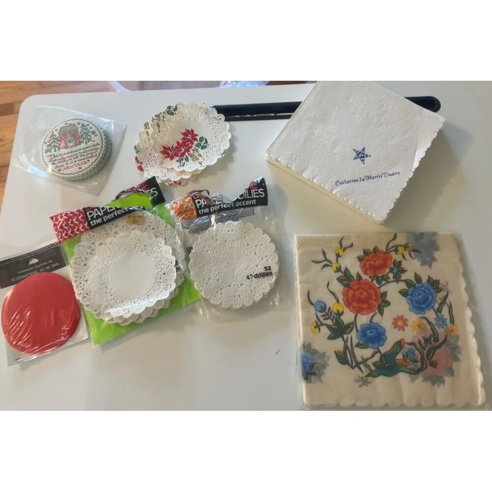 Vintage Lot of Paper Napkins Doilies Coasters Floral Wedding Christmas Estate